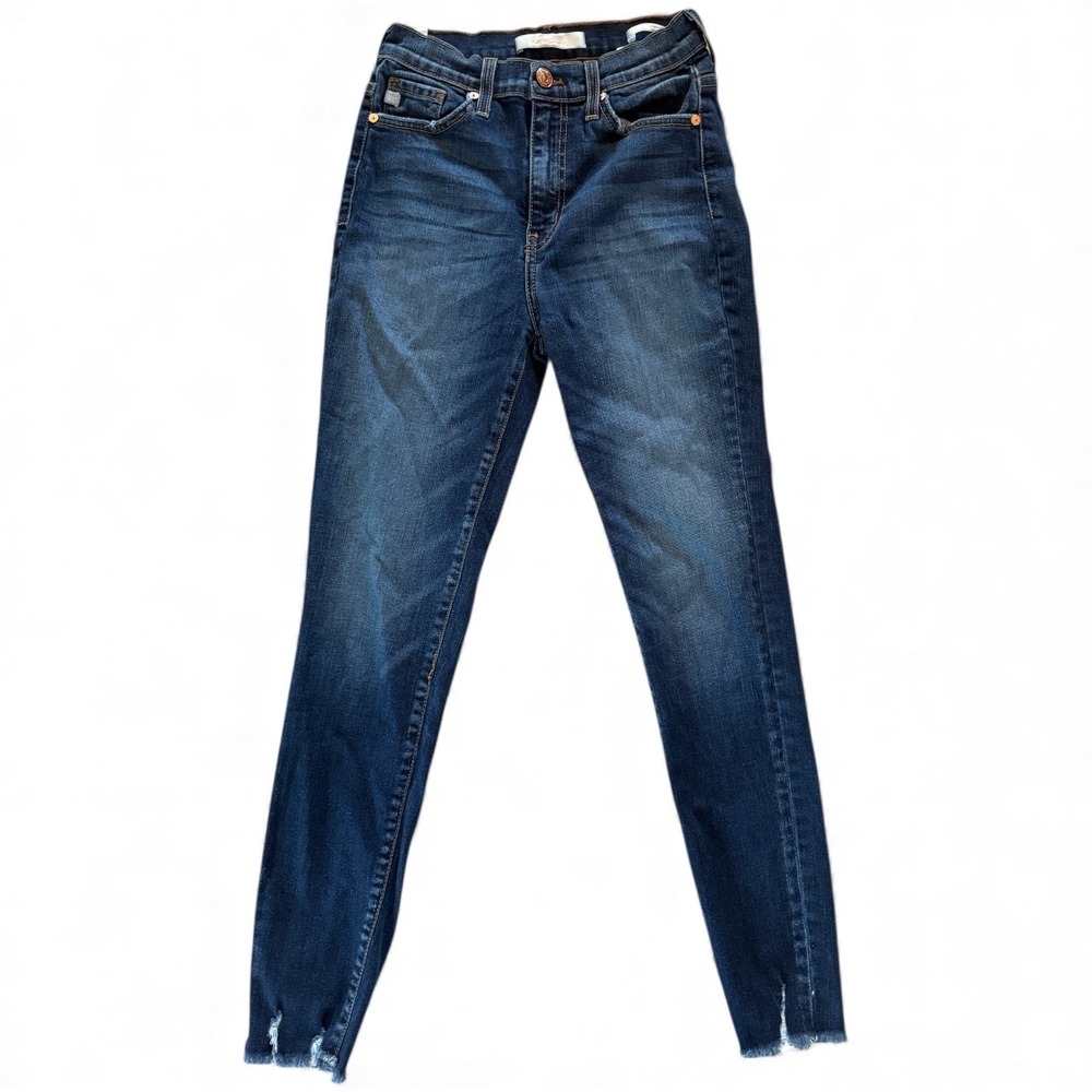 Kancan Premier Women's Size 26 High Rise Skinny Jeans Distressed Raw Hem Dk Wash